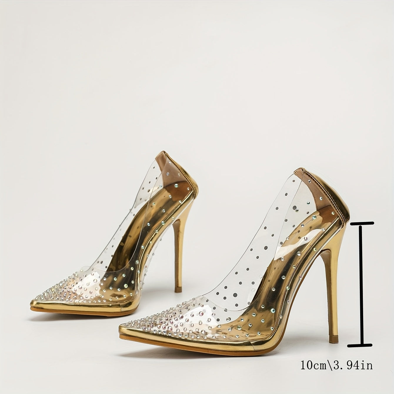 Elegant Golden T-Strap Stiletto Heels with Sparkling Rhinestones - 4.33inch Ultra High Heel, Pointed Toe, TPU Upper, Synthetic Insole & Sole, Allseason Fashion, Stylish High Heel | T Strap Heels | Tpu Upper Heels